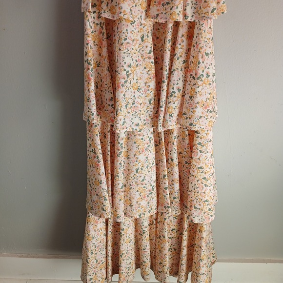 Entro Women's Size Small Tiered Maxi Dress Floral Stretch Puff Sleeve Lined Long - Picture 4 of 15
